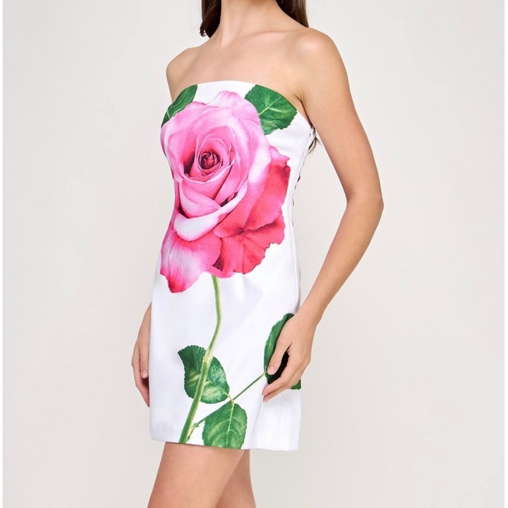 BCX Strapless Dress with Pink Rose Design